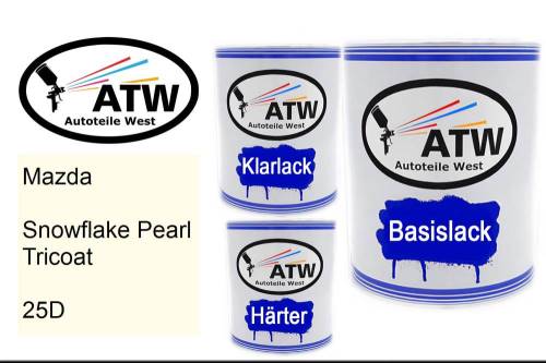 Mazda, Snowflake Pearl Tricoat, 25D: 1L Lackdose + 1L Klarlack + 500ml Härter - Set, von ATW Autoteile West.